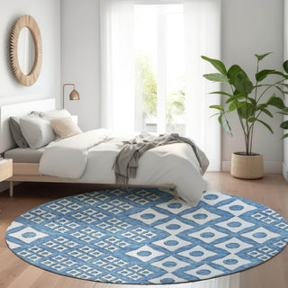Piper Looms Mayfield Diamonds AMF866 Denim Machine Washable Area Rug Round Lifestyle Image Feature