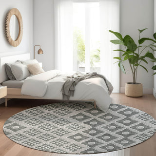Piper Looms Mayfield Diamonds AMF866 Gray Machine Washable Area Rug Round Lifestyle Image Feature