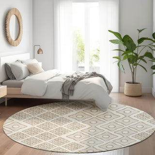 Piper Looms Mayfield Diamonds AMF866 Ivory Machine Washable Area Rug Round Lifestyle Image Feature