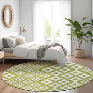 Piper Looms Mayfield Diamonds AMF866 Lime Machine Washable Area Rug Round Lifestyle Image Feature
