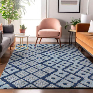 Piper Looms Mayfield Diamonds AMF866 Navy Machine Washable Area Rug Lifestyle Image Feature