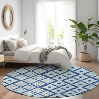 Piper Looms Mayfield Diamonds AMF866 Navy Machine Washable Area Rug Round Lifestyle Image Feature