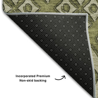 Piper Looms Mayfield Diamonds AMF866 Olive Machine Washable Area Rug Backing Image