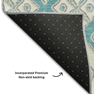 Piper Looms Mayfield Diamonds AMF866 Teal Machine Washable Area Rug Backing Image