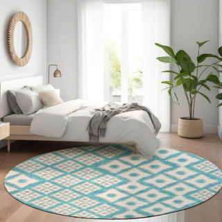 Piper Looms Mayfield Diamonds AMF866 Teal Machine Washable Area Rug Round Lifestyle Image Feature
