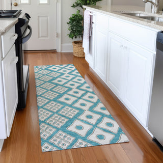 Piper Looms Mayfield Diamonds AMF866 Teal Machine Washable Area Rug Runner Lifestyle Image Feature