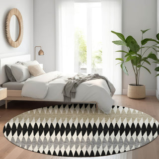 Piper Looms Mayfield Stripes AMF867 Black Machine Washable Area Rug Round Lifestyle Image Feature