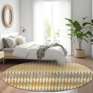 Piper Looms Mayfield Stripes AMF867 Chocolate Machine Washable Area Rug Round Lifestyle Image Feature