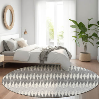 Piper Looms Mayfield Stripes AMF867 Gray Machine Washable Area Rug Round Lifestyle Image Feature