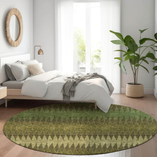Piper Looms Mayfield Stripes AMF867 Olive Machine Washable Area Rug Round Lifestyle Image Feature