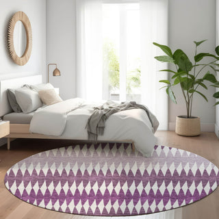 Piper Looms Mayfield Stripes AMF867 Purple Machine Washable Area Rug Round Lifestyle Image Feature