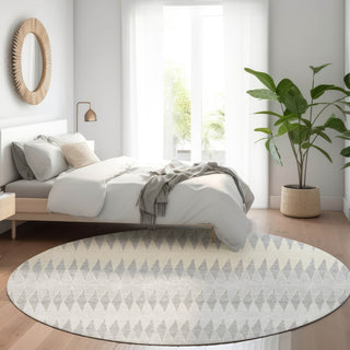 Piper Looms Mayfield Stripes AMF867 Silver Machine Washable Area Rug Round Lifestyle Image Feature