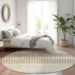 Piper Looms Mayfield Stripes AMF867 Taupe Machine Washable Area Rug Round Lifestyle Image Feature