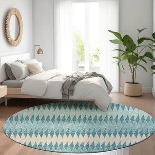 Piper Looms Mayfield Stripes AMF867 Teal Machine Washable Area Rug Round Lifestyle Image Feature