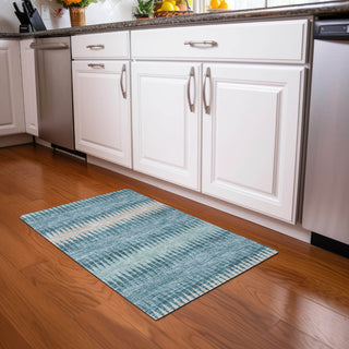 Piper Looms Mayfield Stripes AMF867 Teal Machine Washable Area Rug Scatter Lifestyle Image Feature