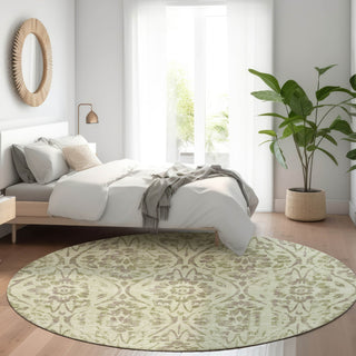 Piper Looms Mayfield Floral AMF868 Aloe Machine Washable Area Rug Round Lifestyle Image Feature
