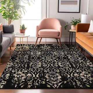 Piper Looms Mayfield Floral AMF868 Black Machine Washable Area Rug Lifestyle Image Feature