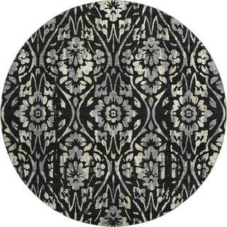 Piper Looms Mayfield Floral AMF868 Black Machine Washable Area Rug Round Main Image