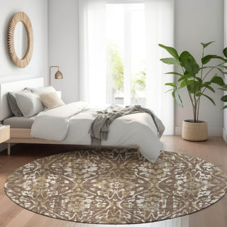 Piper Looms Mayfield Floral AMF868 Brown Machine Washable Area Rug Round Lifestyle Image Feature