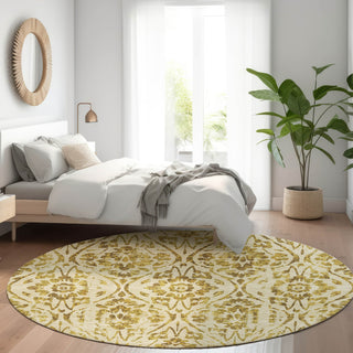Piper Looms Mayfield Floral AMF868 Gold Machine Washable Area Rug Round Lifestyle Image Feature