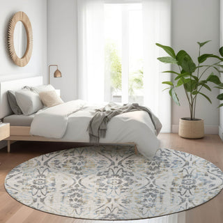 Piper Looms Mayfield Floral AMF868 Gray Machine Washable Area Rug Round Lifestyle Image Feature