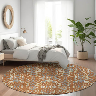 Piper Looms Mayfield Floral AMF868 Paprika Machine Washable Area Rug Round Lifestyle Image Feature