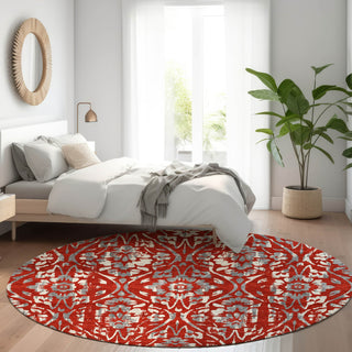 Piper Looms Mayfield Floral AMF868 Red Machine Washable Area Rug Round Lifestyle Image Feature