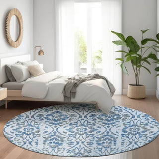 Piper Looms Mayfield Floral AMF868 Sky Machine Washable Area Rug Round Lifestyle Image Feature