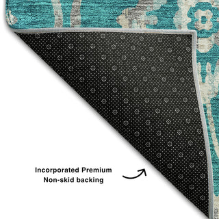 Piper Looms Mayfield Floral AMF868 Teal Machine Washable Area Rug Backing Image