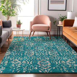 Piper Looms Mayfield Floral AMF868 Teal Machine Washable Area Rug Lifestyle Image Feature