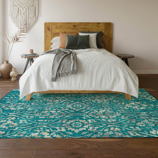 Piper Looms Mayfield Floral AMF868 Teal Machine Washable Area Rug Lifestyle Image Feature