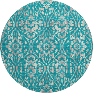 Piper Looms Mayfield Floral AMF868 Teal Machine Washable Area Rug Round Main Image