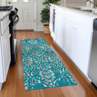 Piper Looms Mayfield Floral AMF868 Teal Machine Washable Area Rug Runner Lifestyle Image Feature