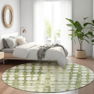 Piper Looms Mayfield Circles AMF869 Aloe Machine Washable Area Rug Round Lifestyle Image Feature