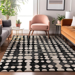 Piper Looms Mayfield Circles AMF869 Black Machine Washable Area Rug Lifestyle Image Feature