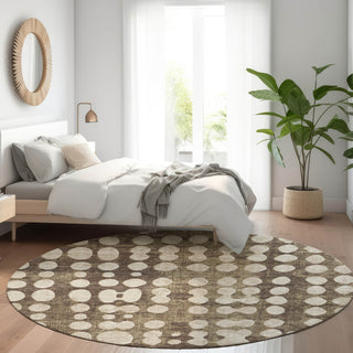 Piper Looms Mayfield Circles AMF869 Brown Machine Washable Area Rug Round Lifestyle Image Feature