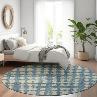 Piper Looms Mayfield Circles AMF869 Denim Machine Washable Area Rug Round Lifestyle Image Feature