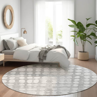 Piper Looms Mayfield Circles AMF869 Gray Machine Washable Area Rug Round Lifestyle Image Feature
