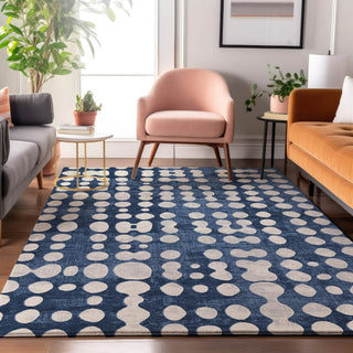 Piper Looms Mayfield Circles AMF869 Navy Machine Washable Area Rug Lifestyle Image Feature