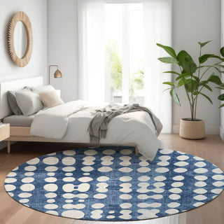 Piper Looms Mayfield Circles AMF869 Navy Machine Washable Area Rug Round Lifestyle Image Feature