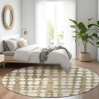 Piper Looms Mayfield Circles AMF869 Taupe Machine Washable Area Rug Round Lifestyle Image Feature