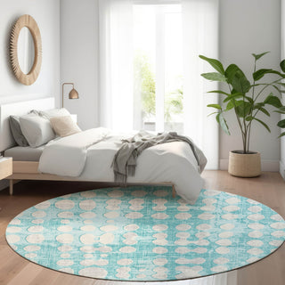 Piper Looms Mayfield Circles AMF869 Teal Machine Washable Area Rug Round Lifestyle Image Feature