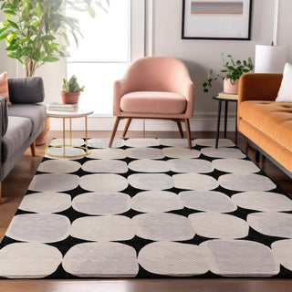 Piper Looms Mayfield Circles AMF870 Black Machine Washable Area Rug Lifestyle Image Feature