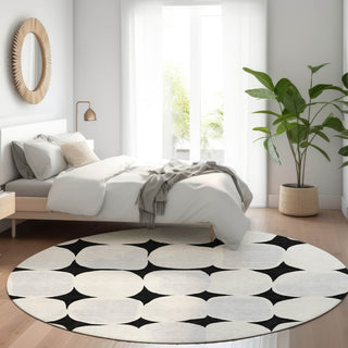 Piper Looms Mayfield Circles AMF870 Black Machine Washable Area Rug Round Lifestyle Image Feature