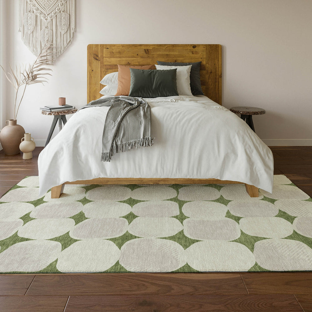 Piper Looms Mayfield Circles AMF870 Green Machine Washable Area Rug Lifestyle Image Feature