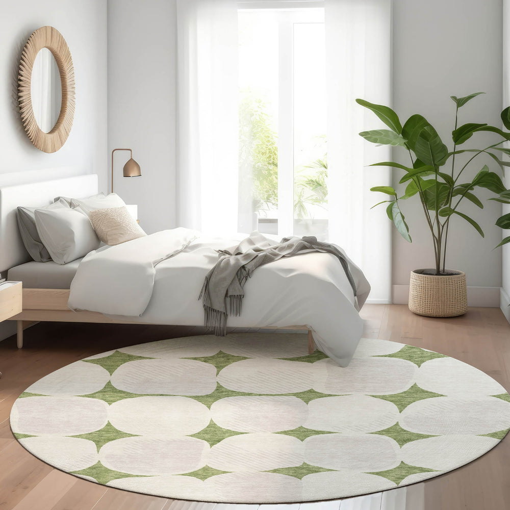 Piper Looms Mayfield Circles AMF870 Green Machine Washable Area Rug Round Lifestyle Image Feature