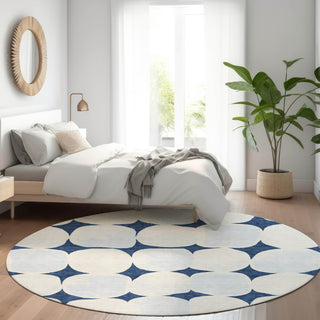 Piper Looms Mayfield Circles AMF870 Navy Machine Washable Area Rug Round Lifestyle Image Feature