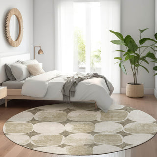Piper Looms Mayfield Circles AMF870 Taupe Machine Washable Area Rug Round Lifestyle Image Feature