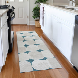 Piper Looms Mayfield Circles AMF870 Teal Machine Washable Area Rug Runner Lifestyle Image Feature