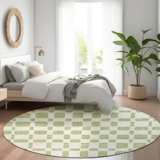 Piper Looms Mayfield Squares AMF871 Aloe Machine Washable Area Rug Round Lifestyle Image Feature
